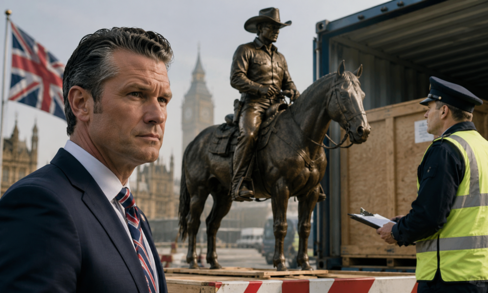 hegseth cowboy statue gift held